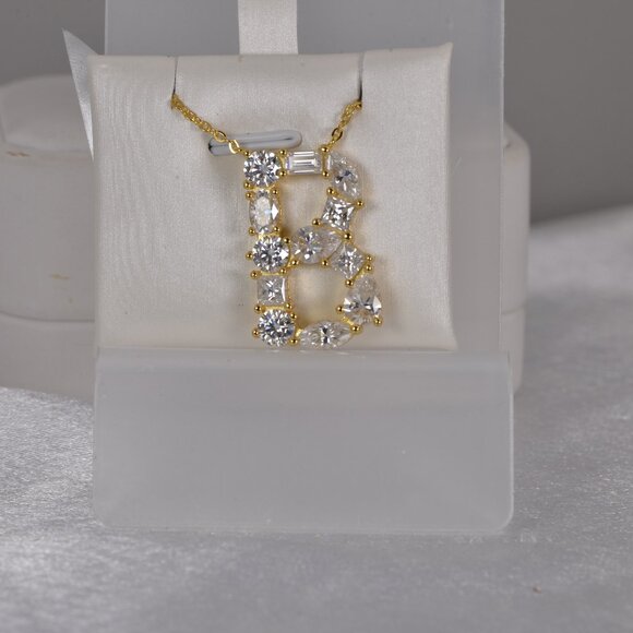 Real Moissanite "B" Diamond all Moissanite Initial Pendant 925 Sterling Silver - Picture 2 of 4